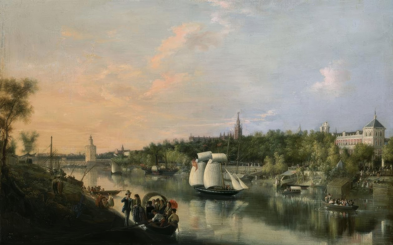 सेविला द्वारा ITS STEP पर GUADALQUIVIR - 1851 - OELO - LIENZO 86,5X135,4CM द्वारा मैनुअल बैरोन वाई कैरिलो