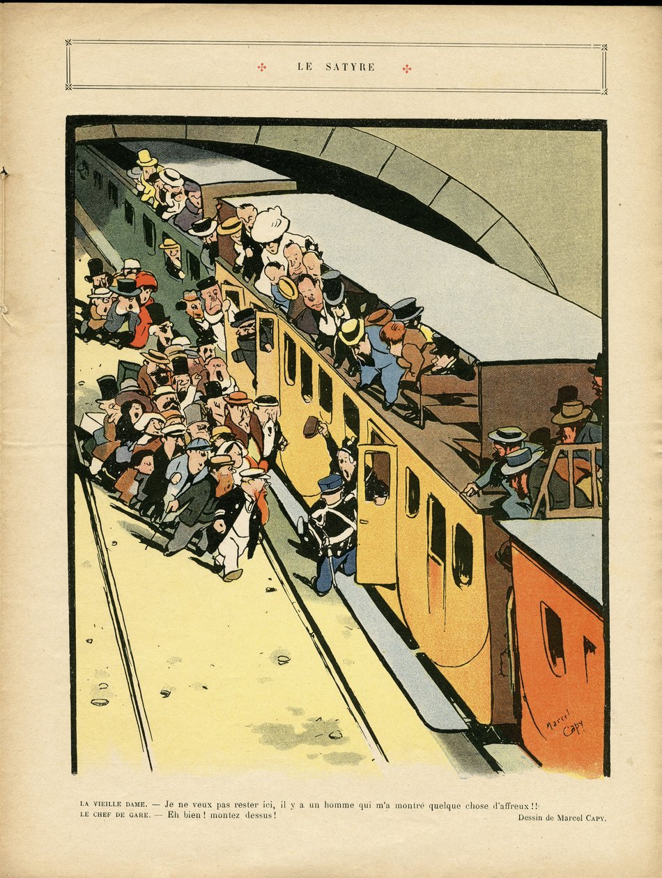 Le Rire, 03/09/10 में मार्सेल कैपी (1865-1941) का चित्रण - व्यंग्य - वास्तुकला शहरी योजना, ट्रेन रेलवे, पुल द्वारा मार्सेल एमिबल ओएल कैपि