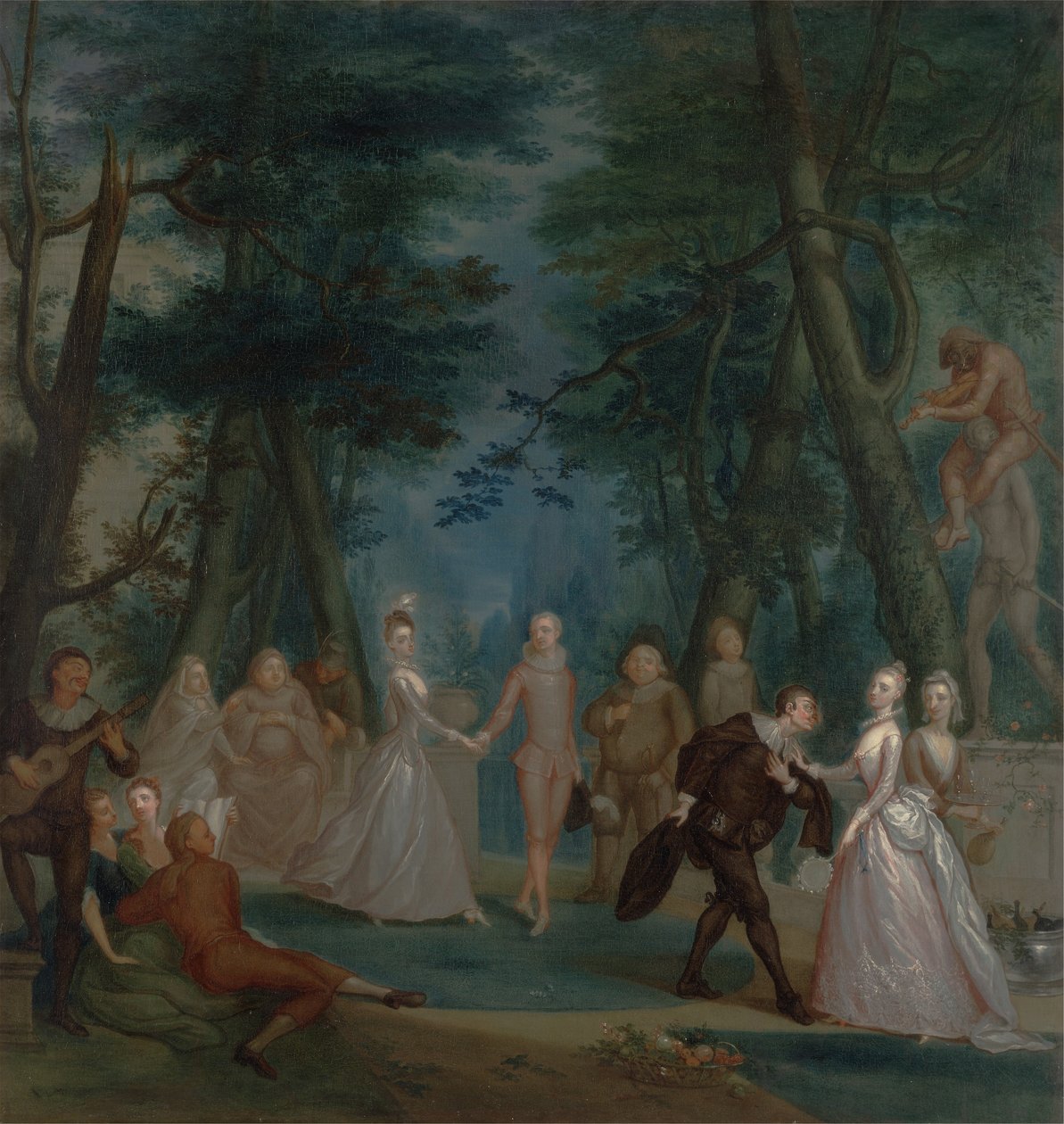 एक पार्क में दृश्य, कॉमेडिया dell&39;Arte के आंकड़े के साथ, c.1735 द्वारा मार्सेलस द यंगर लारोन