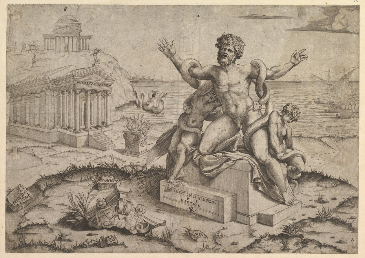 रोमन कांच शानदार, Laocoon साथ प्राचीन उद्भूत राहतें, सीए 1516-1520। द्वारा मार्को डेंटे