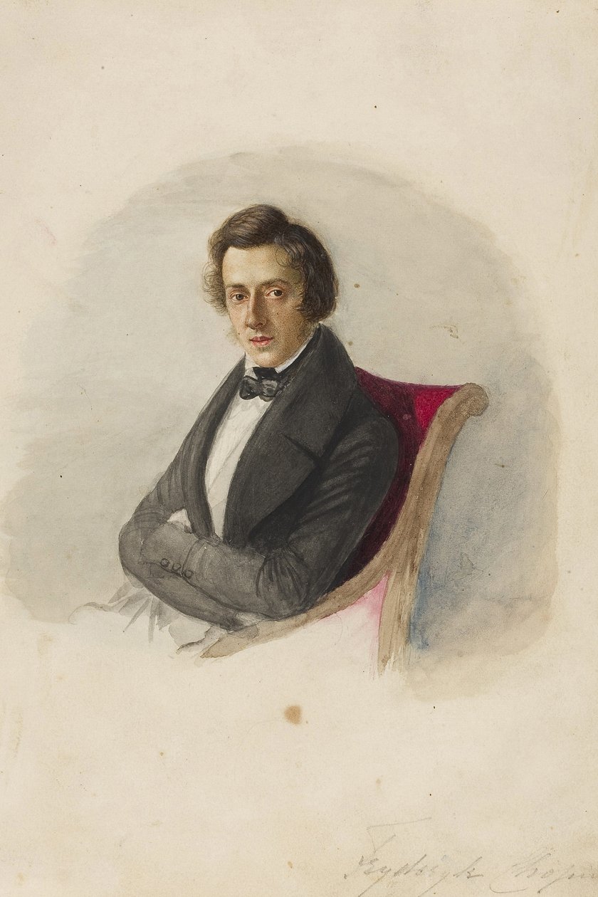 वोडज़िंस्का, मारिया (1819-1896) पर फ्रेडरिक चोपिन (1810-1849) का पोर्ट्रेट। कार्डबोर्ड पर जल रंग और स्याही द्वारा मारिया वोडज़िंस्का