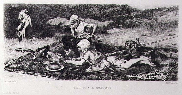 द स्नेक चार्मर, एमिल बोइल्विन द्वारा उकेरा गया (1845-99) (उत्कीर्णन) द्वारा मारियानो (बाद में) Fortuny