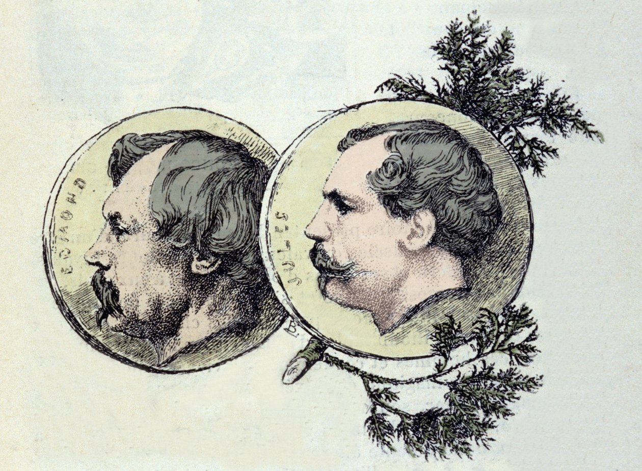 एडमंड गोनकोर्ट (1822-1896) और जूल्स गोनकोर्ट (1830-1870) भाई लेखकों का पोर्ट्रेट। मैरी बैकमंड द्वारा नक़्क़ाशी (1841-1916) द्वारा मेरी ब्राक्वीमोंड