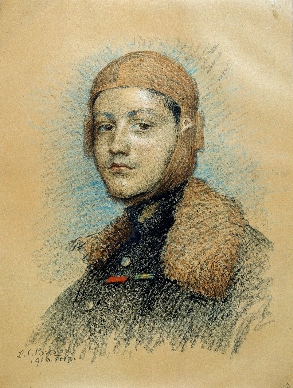 जॉर्जेस गाइनेमर का पोर्ट्रेट (1894-1917), फ्रांसीसी युद्ध पायलट। फरवरी 1916 का आरेखण। मैरी लुईस कैथरीन ब्रेसलाऊ (1856-1928) ec.suis द्वारा आरेखण। द्वारा मैरी लुईस कैथरीन व्रोकला