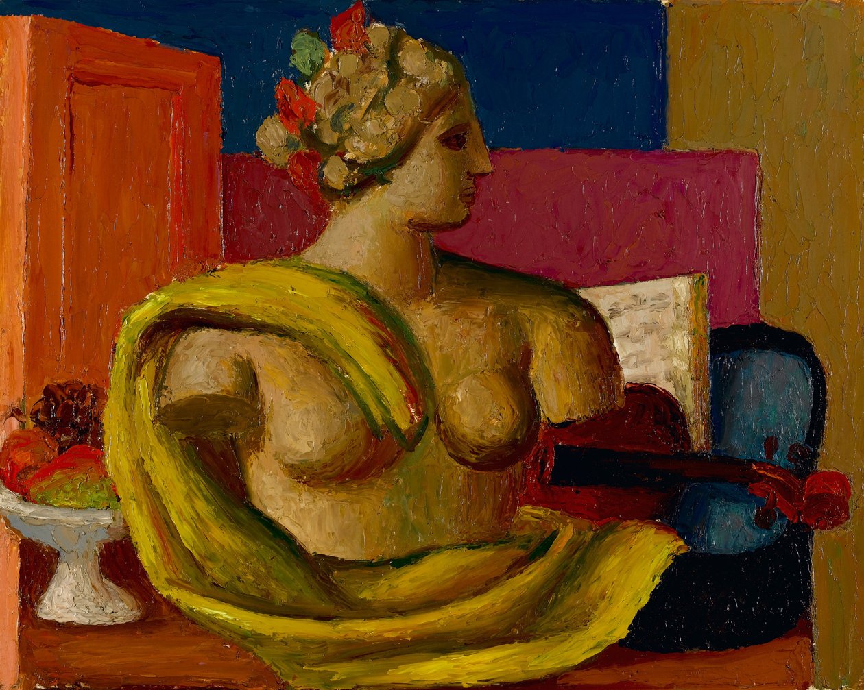 वायलिन और बस्ट, c.1934 (मिलबोर्ड पर तेल) द्वारा मार्क गर्टलर