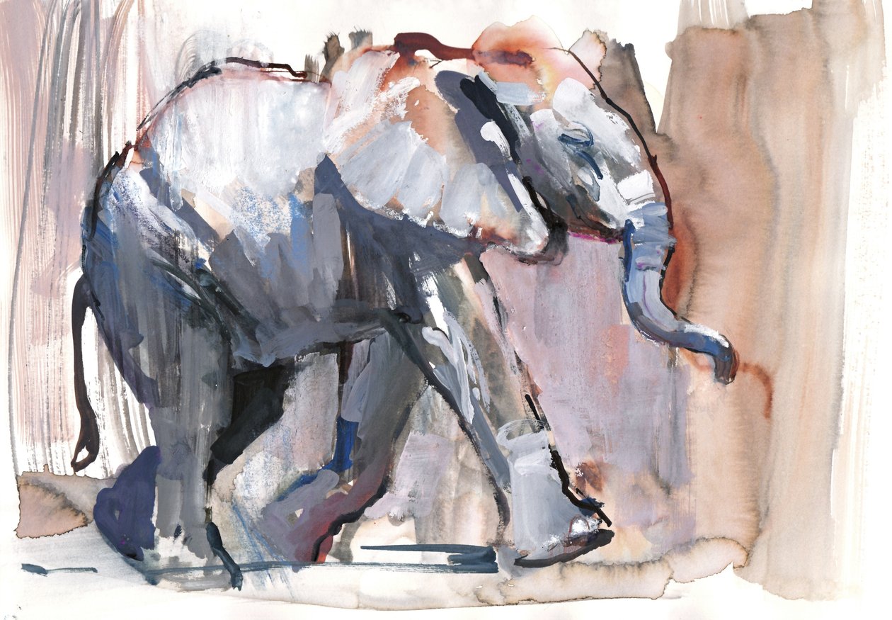 बेबी हाथी, 2012 (कागज पर मिश्रित मीडिया) द्वारा मार्क एडलिंगटन