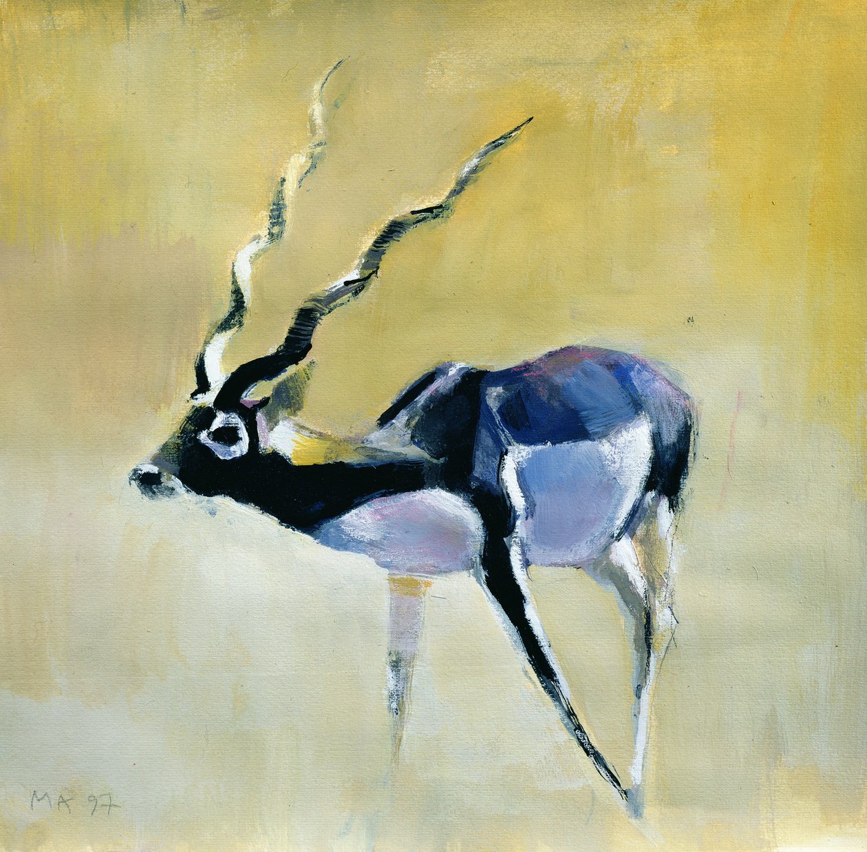 ब्लैक बक, वेलवदर, 1997 (कागज पर मिश्रित मीडिया) द्वारा मार्क एडलिंगटन