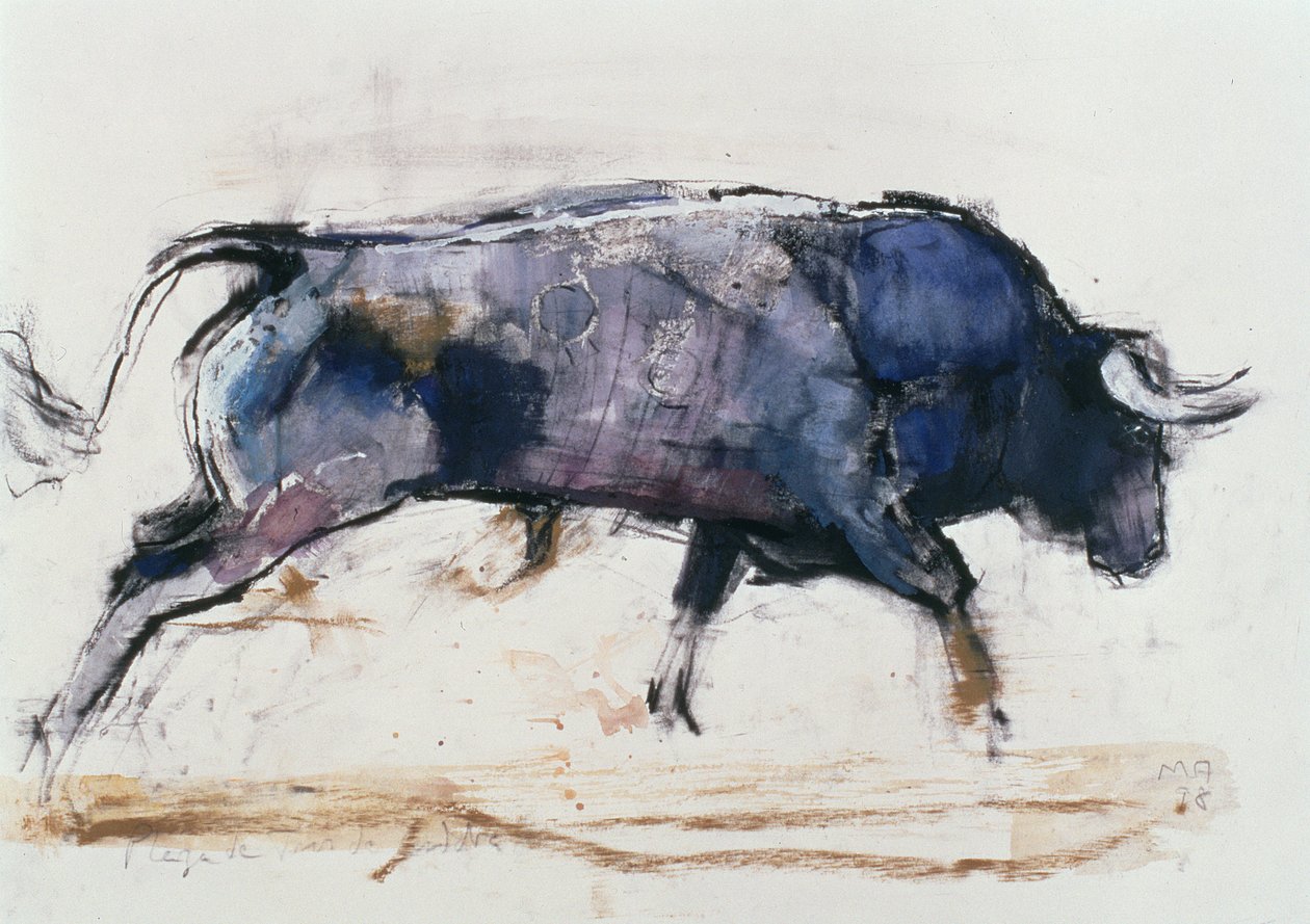 चार्जिंग बुल, 1998 (कागज पर मिश्रित मीडिया) द्वारा मार्क एडलिंगटन
