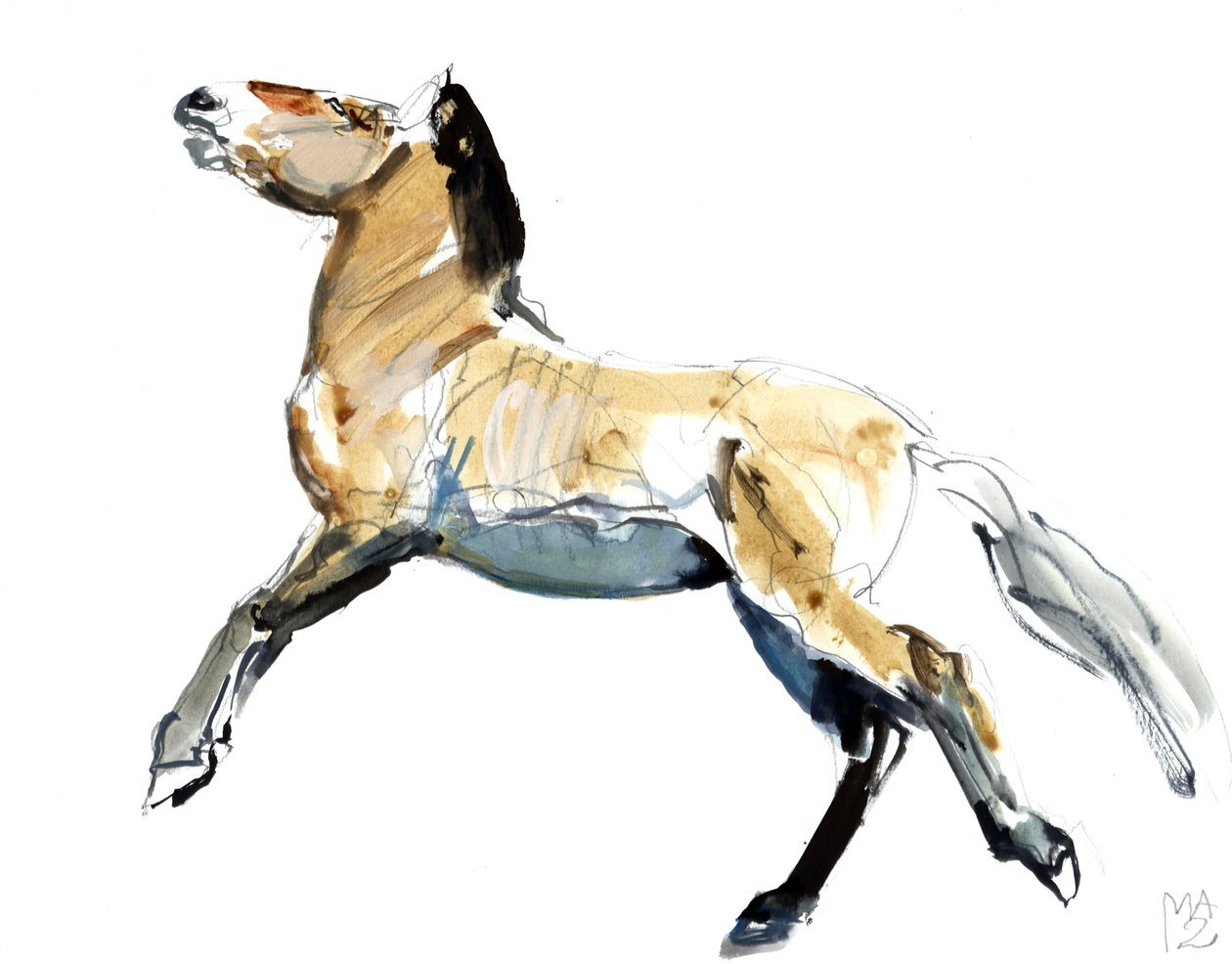 नि: शुल्क (Przewalski), 2012, (कागज पर मिश्रित मीडिया) द्वारा मार्क एडलिंगटन