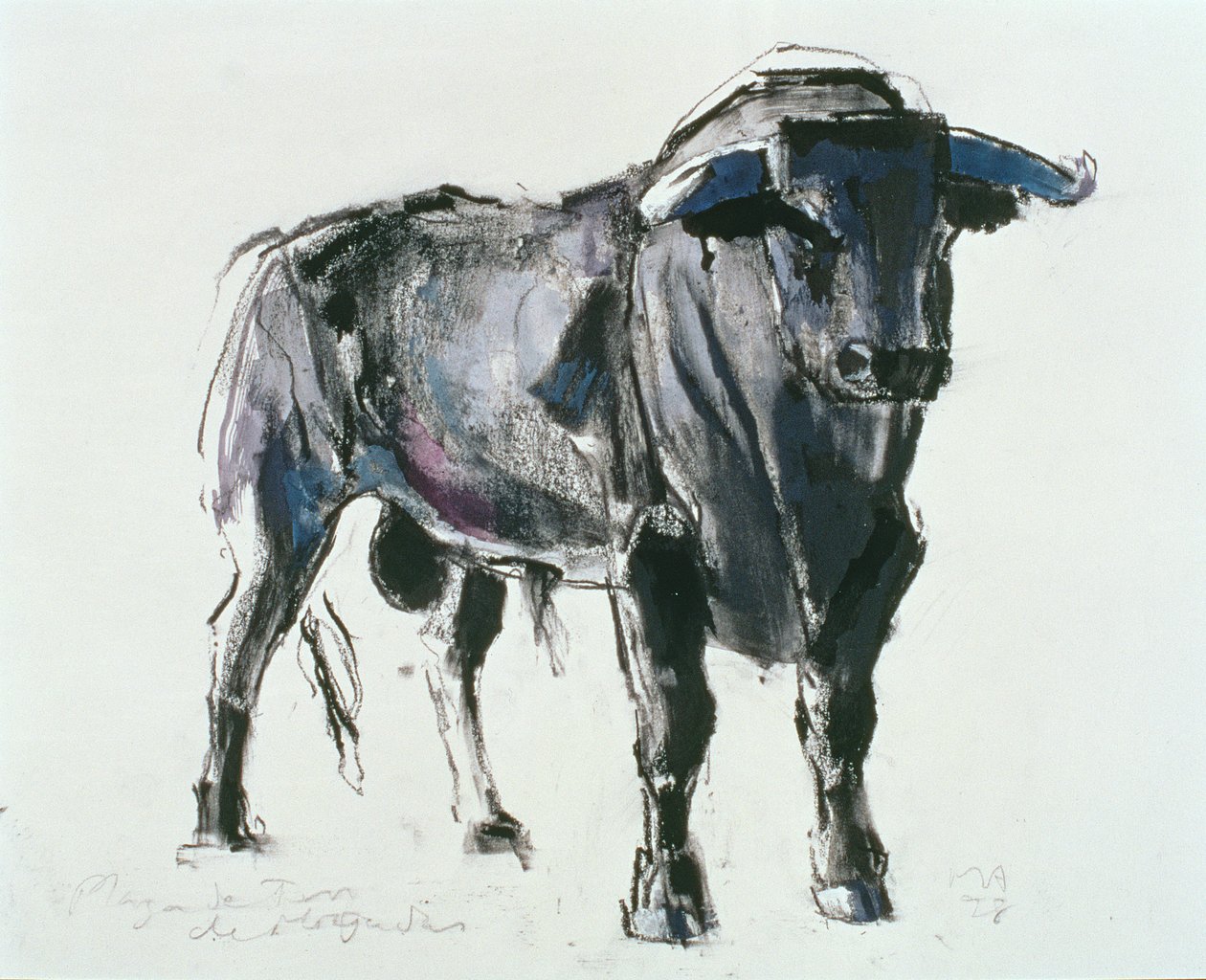 मियाजादास, 1998 की बुलिंग (कागज पर मिश्रित मीडिया) द्वारा मार्क एडलिंगटन