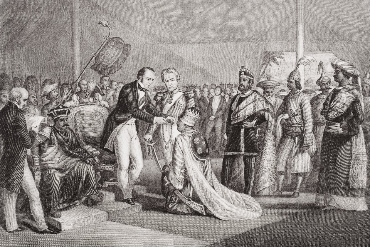 1858 के सिपाही विद्रोह के दमन के बाद, कैनेपोर में ग्रांड दरबार, अंग्रेजी और स्कॉटिश इतिहास के &39;चित्र&39; खंड II से द्वारा मार्शल क्लैक्सटन