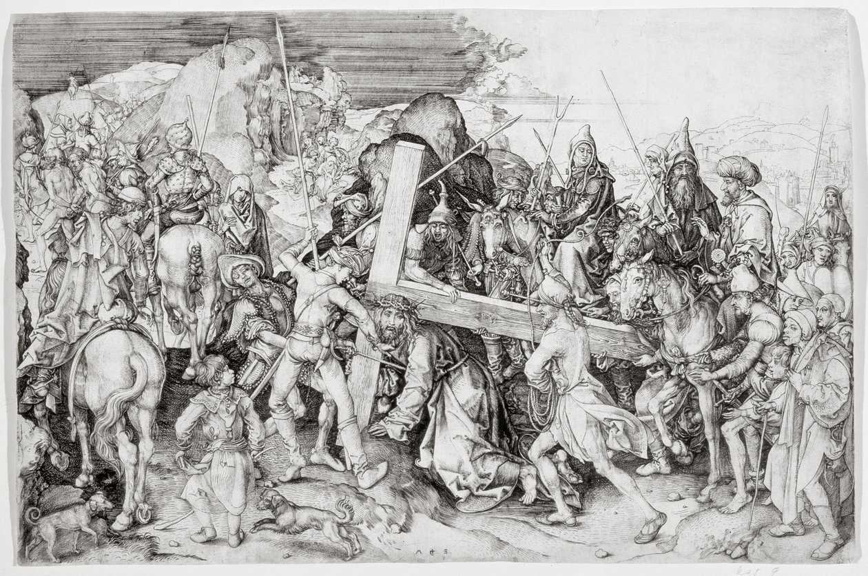 क्रॉस का महान असर, c.1474 (रेखा उत्कीर्णन) द्वारा मार्टिन शॉन्गॉउर