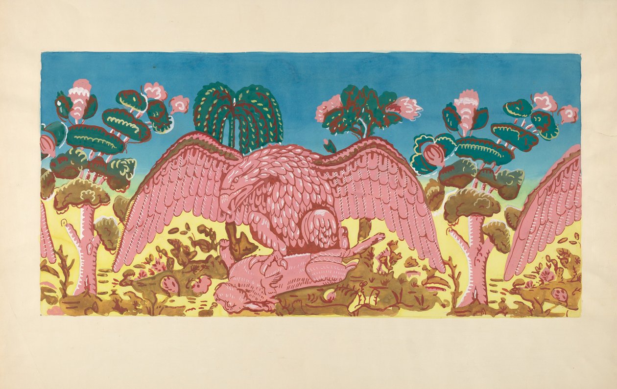 बैंडबॉक्स डिजाइन ईगल एंड रैबिट, c. 1936. द्वारा मार्टिन पार्टीका