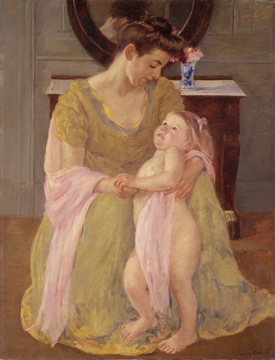 मदर एंड चाइल्ड विद ए रोज स्कार्फ, c.1908 द्वारा मैरी कसाट