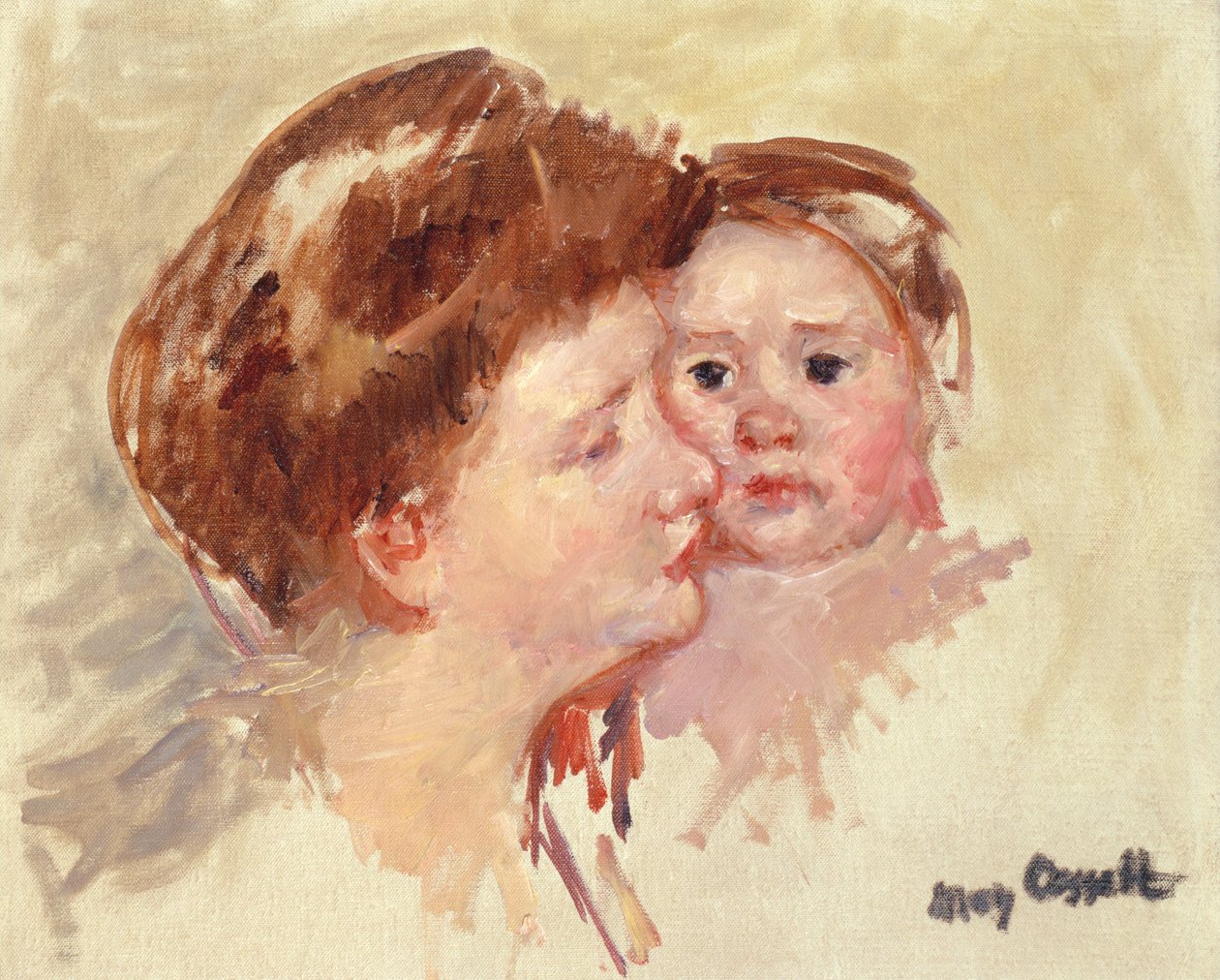 मदर इन प्रोफाइल विद बेबी गाल टू गाल (नंबर 2), c.1909 द्वारा मैरी कसाट