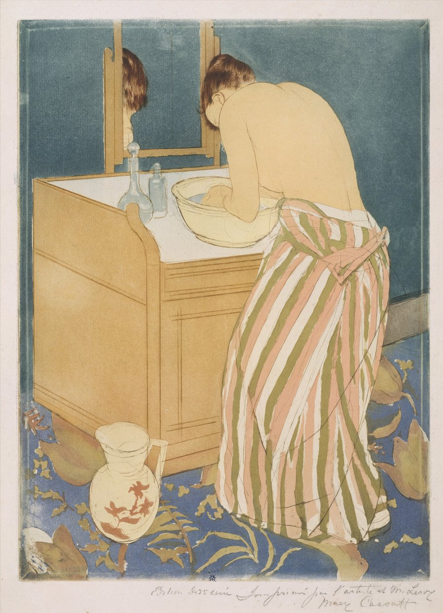 महिला स्नान (ला टॉयलेट), 1890-1 (ड्राईपॉइंट और एक्वाटिंट) द्वारा मैरी कसाट