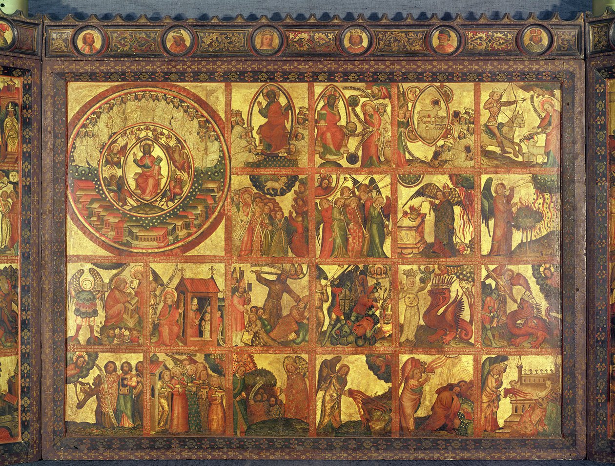 सर्वनाश के 48 दृश्यों के साथ अल्टारपीस, c.1400 (टेम्परा और गिल्ट कैनवस पर स्थानांतरित) द्वारा मिंडेन के मास्टर बर्ट्राम