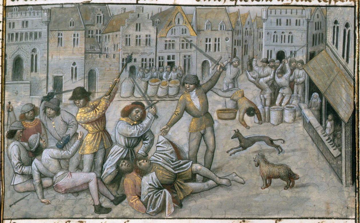 सुश्री 659 fol.226r आर्टेवल्ड परिवार। गेन्ट में स्ट्रीट फाइटिंग, 1477 वेल्लम डिटेल ऑफ़ 270533 द्वारा बरगंडी के मैरी के मास्टर