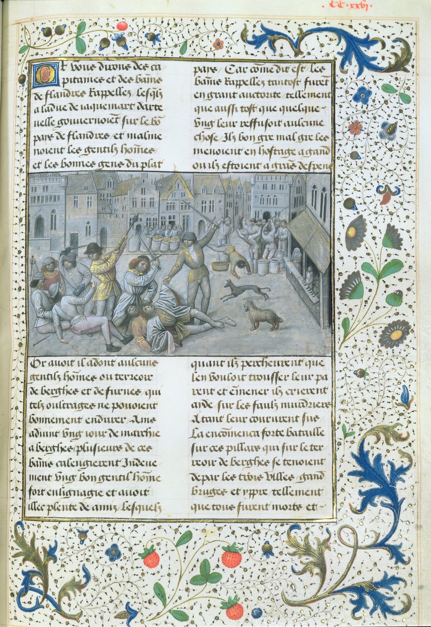 सुश्री 659 fol.226r आर्टेवल्ड परिवार। 1477 में गेंट में सड़क की लड़ाई द्वारा बरगंडी के मैरी के मास्टर