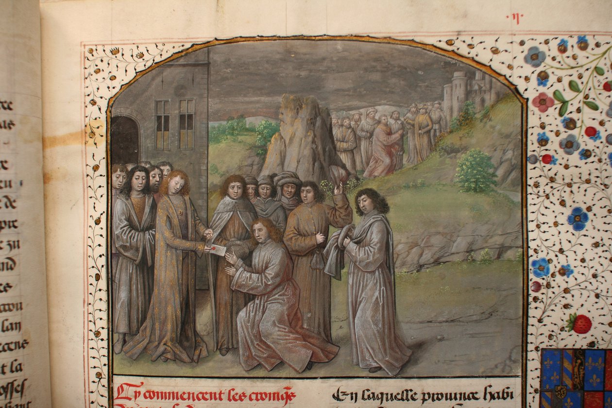 सुश्री 659 fol.2r शारलेमेन ने फ़्लैंडर्स की पहली गिनती को नाम दिया, 1425 वेल्लम का विस्तार 282597 द्वारा बरगंडी के मैरी के मास्टर