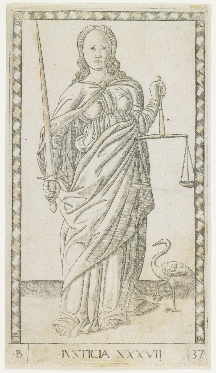 न्याय, c.1465 (उत्कीर्णन सोने से ऊंचा) द्वारा ई सीरीज के मास्टर टैरोची ई सीरीज के मास्टर टैरोची