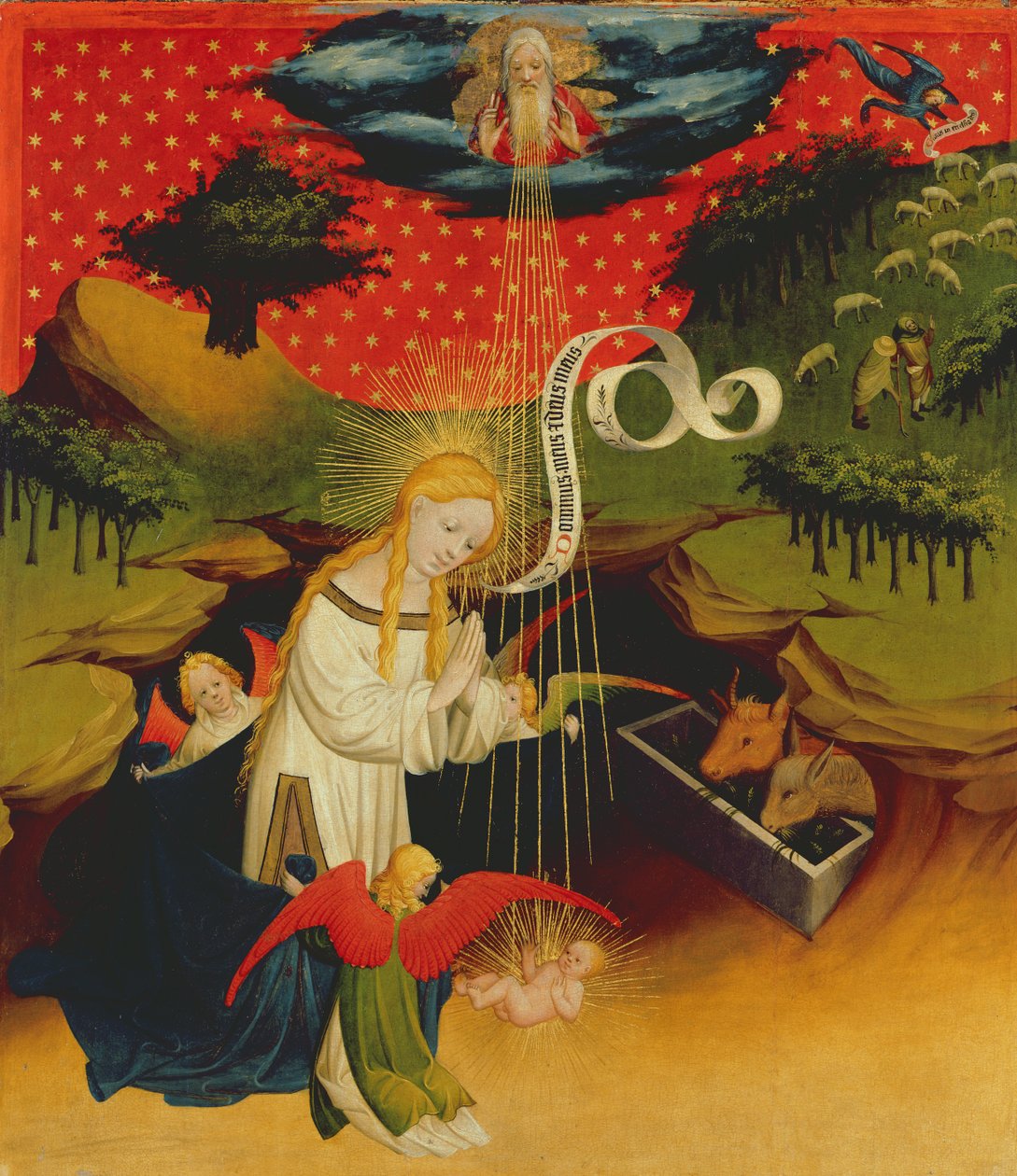 द नैटिविटी, सेंट जॉन्स चर्च, हैम्बर्ग के सेंट थॉमस अल्टार से पैनल, 1424 में शुरू हुआ (पैनल पर टेम्पेना undel) द्वारा मास्टर फ्रेंक