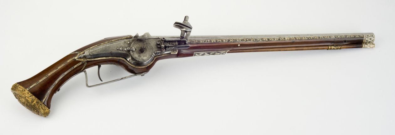 व्हील-लॉक होलस्टर पिस्तौल की जोड़ी में से एक, c.1650 (स्टील, sankewood, हड्डी या सींग, गिल्ट पीतल और लोहे) द्वारा मास्टर एचडब्ल्यू