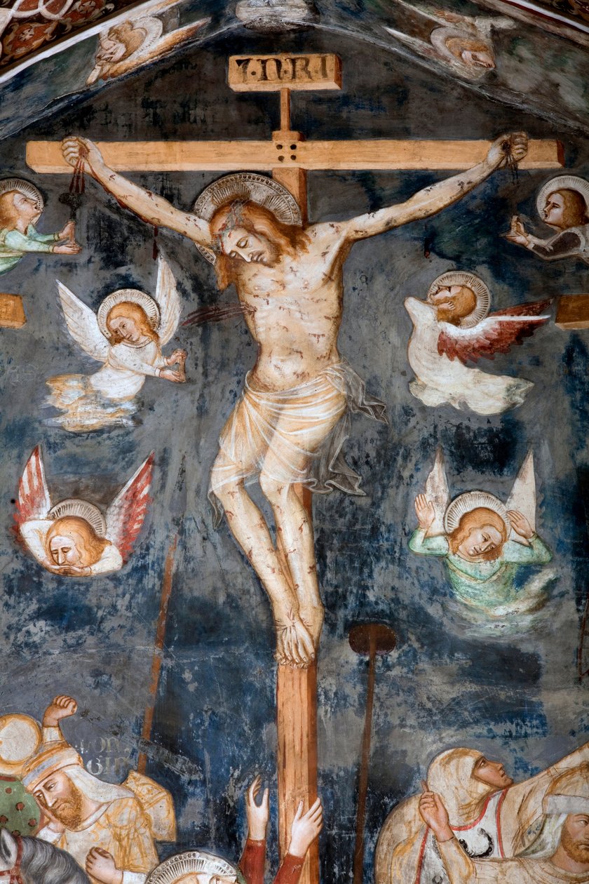 शिलालेख INRI के साथ क्राइस्ट का प्रतिनिधित्व करते हुए क्रूस का विस्तार द्वारा Sacro Speco स्कूल के मास्टर ट्रेसेन्स्को