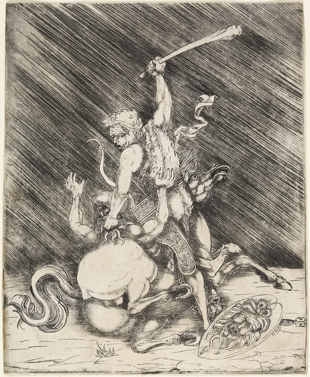 हरक्यूलिस और कैकस, c.1505-1520 (ड्रायपॉइंट-तरीके से नक़्क़ाशी) द्वारा 1515 के मास्टर