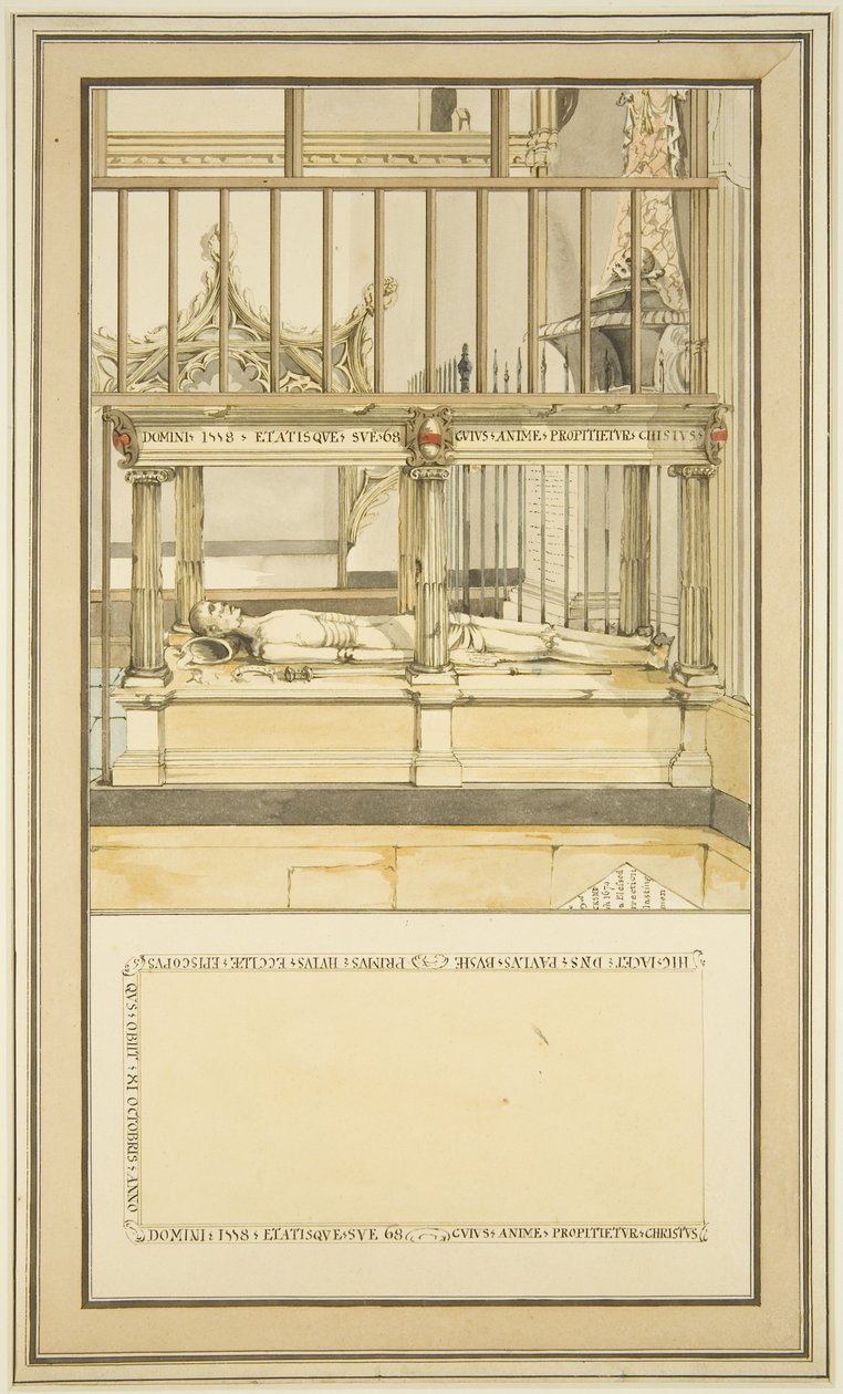 ब्रिस्टल कैथेड्रल में बिशप पॉल बुश का मकबरा, c.1799 (कागज पर पानी के रंग का) द्वारा ब्रिस्टल चर्च स्मारकों के मास्टर