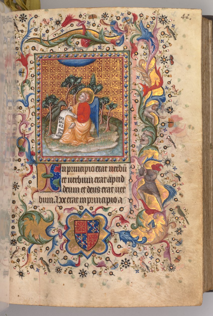 ऑवर्स ऑफ द चार्ल्स नोबल, किंग ऑफ नवरे 1361-1425: fol.1r, सेंट जॉन द इवागेलिस्ट, सी। 1405। द्वारा ब्रसेल्स के प्रारंभिक और एसोसिएट्स के मास्टर