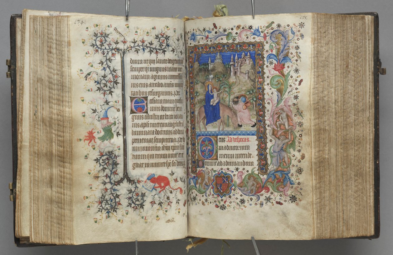 ऑवर्स ऑफ द चार्ल्स नोबल, किंग ऑफ नवरे 1361-1425: फॉल। 87v, पाठ, सी। 1405। द्वारा ब्रसेल्स के प्रारंभिक और एसोसिएट्स के मास्टर