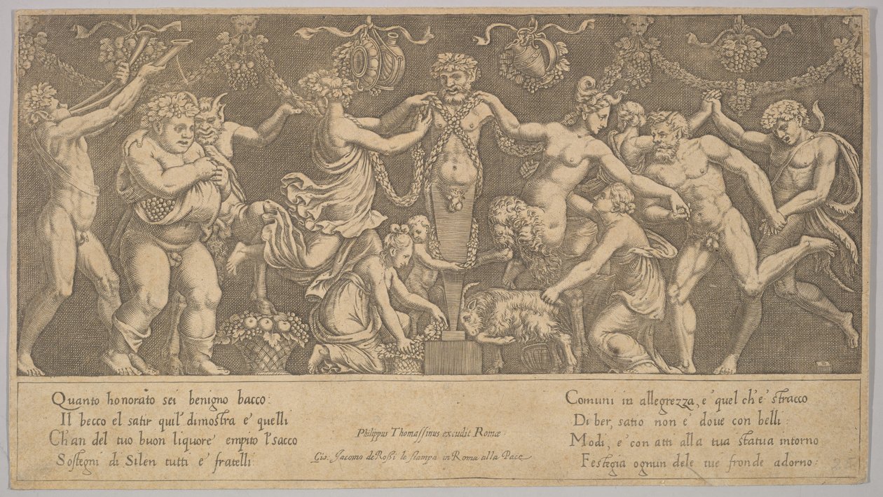 Priapus के लिए बलिदान जो केंद्र में एक मूर्ति के रूप में है, Bacchus और एक सा..., 1530-60। द्वारा मरने के मास्टर