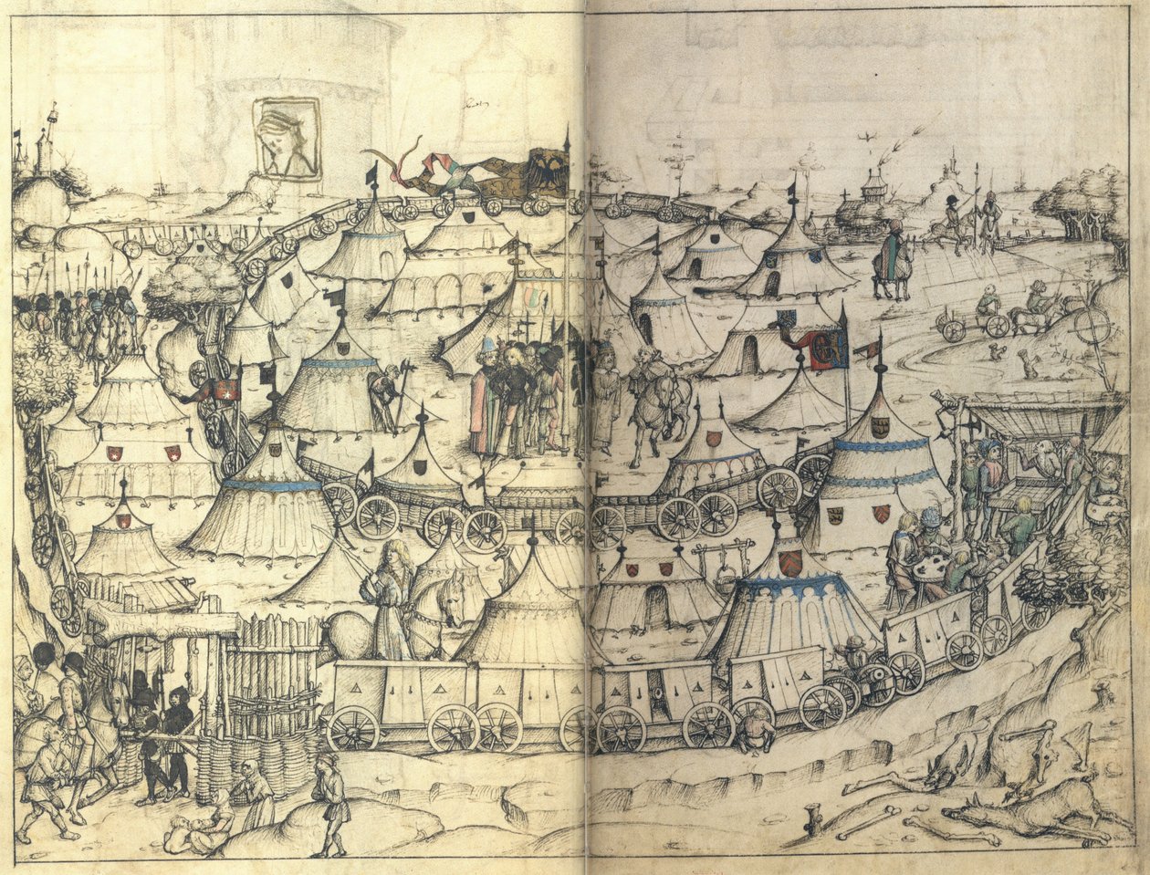 वोल्फग कैसल के मध्यकालीन हाउसबुक से वैगन किला, सीए 1485 द्वारा वोल्फेग कैसल की हाउसबुक के मास्टर