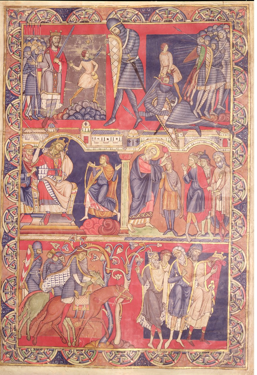 विनचेस्टर बाइबिल, 1160-80 से सैमुअल, शाऊल और डेविड के जीवन के दृश्य द्वारा मॉर्गन लीफ के मास्टर