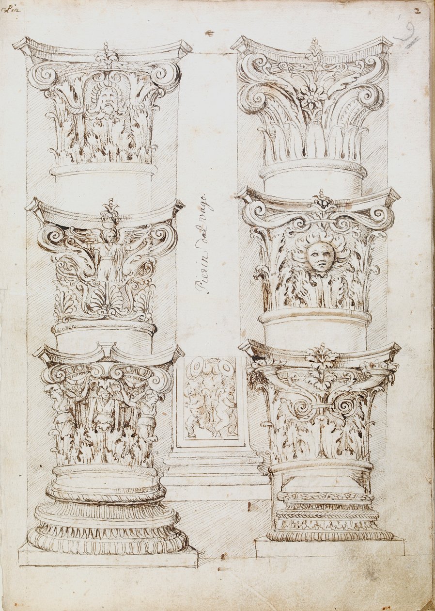 छह राजधानियाँ, एक लेसीन और दो स्तंभ आधार, c1512-1517 द्वारा ऑक्सफोर्ड एल्बम के मास्टर