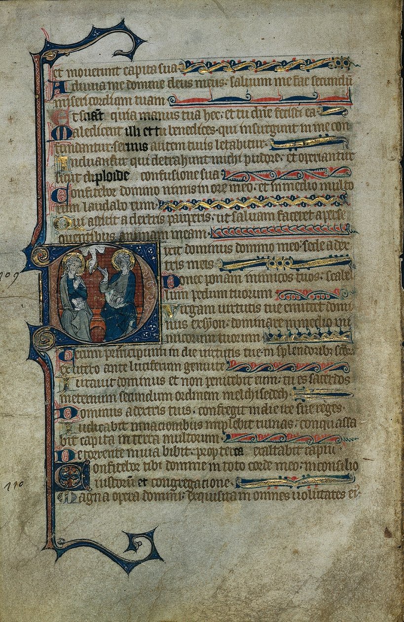 एक Psalter से पत्ता: ट्रिनिटी के साथ ऐतिहासिक शुरुआत डी, c.1310। द्वारा महारानी मैरी Psalter के मास्टर