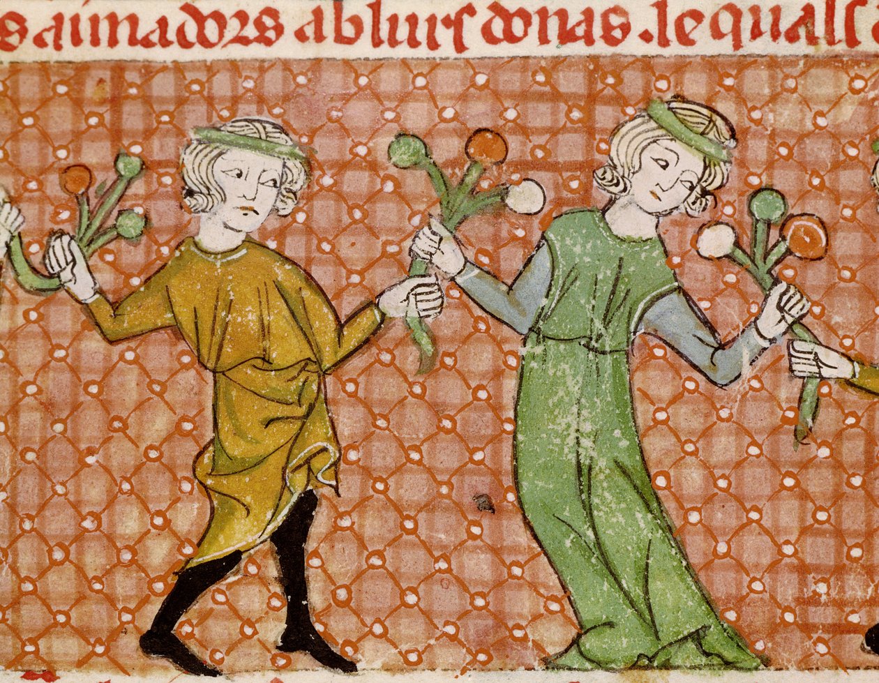 Fol.215v प्रलोभन: एक नृत्य युगल द्वारा मैटफ़्रे एर्मेंगौट