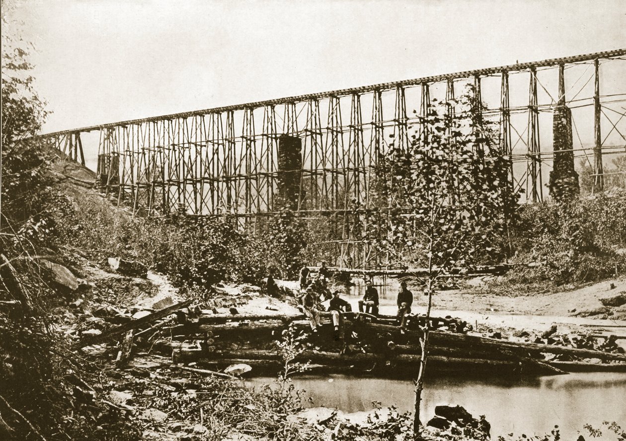 फ़ॉलिंग वॉटर ब्रिज, नैशविले और चट्टानोगा रेलमार्ग 1861-65 द्वारा मैथ्यू बी ब्रैडी