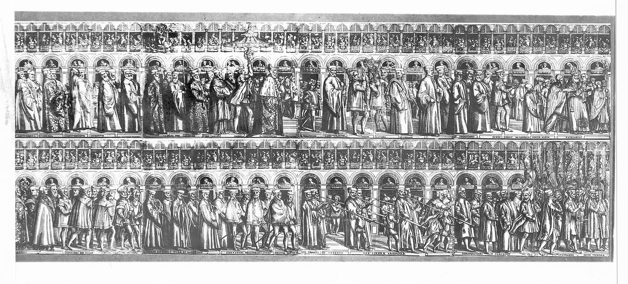 डोगे और विनीशियन अधिकारियों का जुलूस, c.1555-60 द्वारा मत्तो पगानी