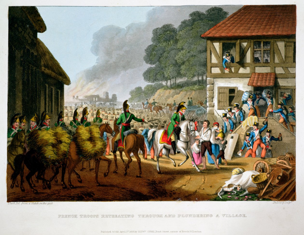 1816 में एक गाँव के माध्यम से पीछे हटते हुए और लूटते हुए फ्रांसीसी सैनिक द्वारा मैथ्यू डबबर्ग