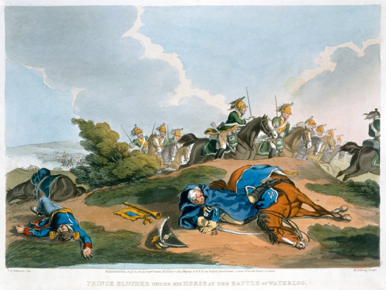 1815 में वाटरलू की लड़ाई में अपने घोड़े के नीचे प्रिंस ब्लूचर द्वारा मैथ्यू डबबर्ग