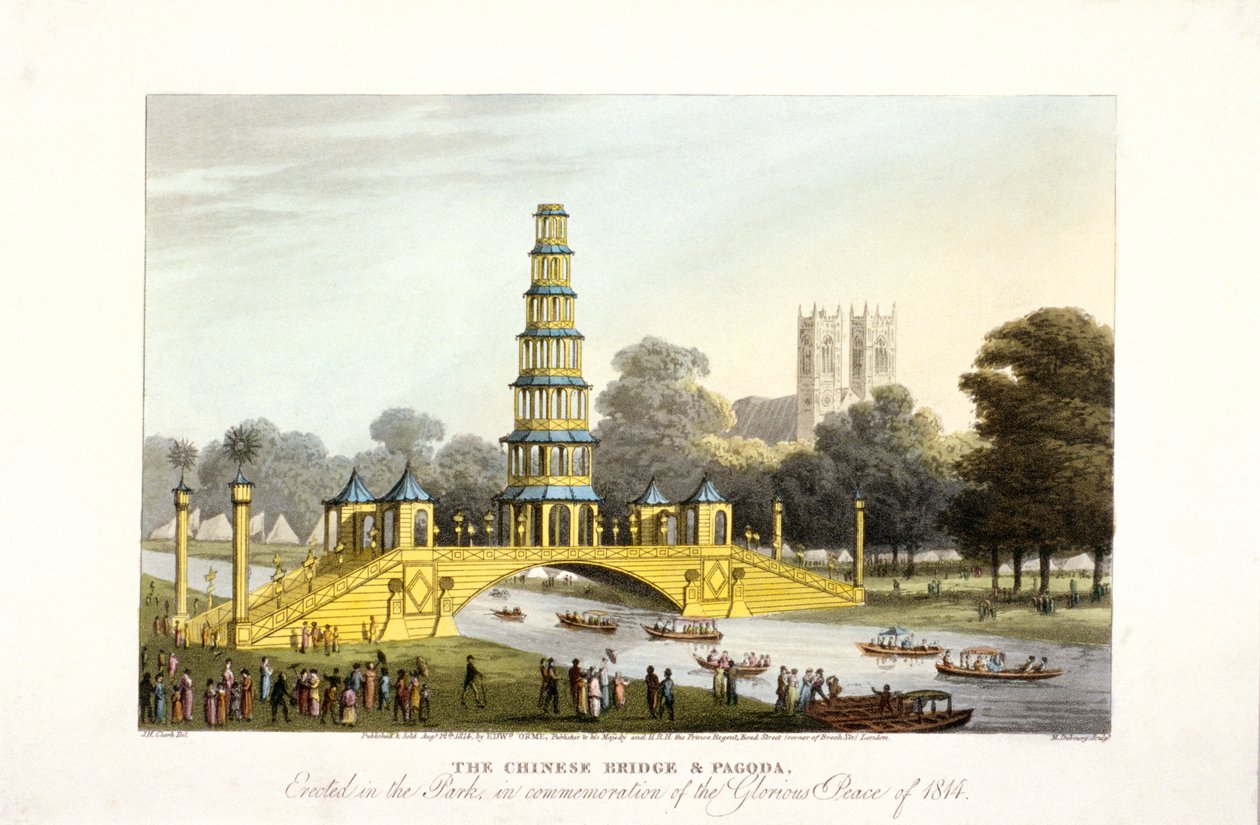 चीनी पुल और पगोडा, सेंट जेम्स पार्क, लंदन, 1814 में बनाया गया द्वारा मैथ्यू डबबर्ग