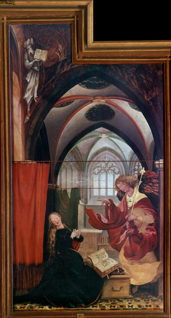 Issenheim Altarpiece (या Isenheim): मैथिस नीथर्ड गोथर्ड द्वारा "द एनाउंसमेंट" पैनल्स मैथियस ग्रुनेवाल्ड (1480-1528) (ec.all।) 1512-1516 Colmar, Musee Unterlinden द्वारा माथियास (c.1480 1528) ग्रुएनवाल्ड