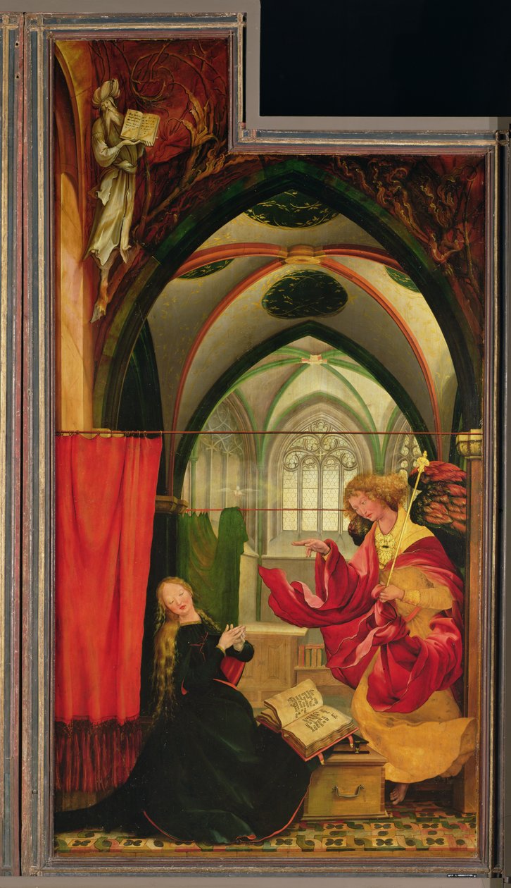इसेनहेम अल्टारपीस से घोषणा, बाएं हाथ का पंख, c.1512-16 (पैनल पर तेल) द्वारा माथियास (c.1480 1528) ग्रुएनवाल्ड