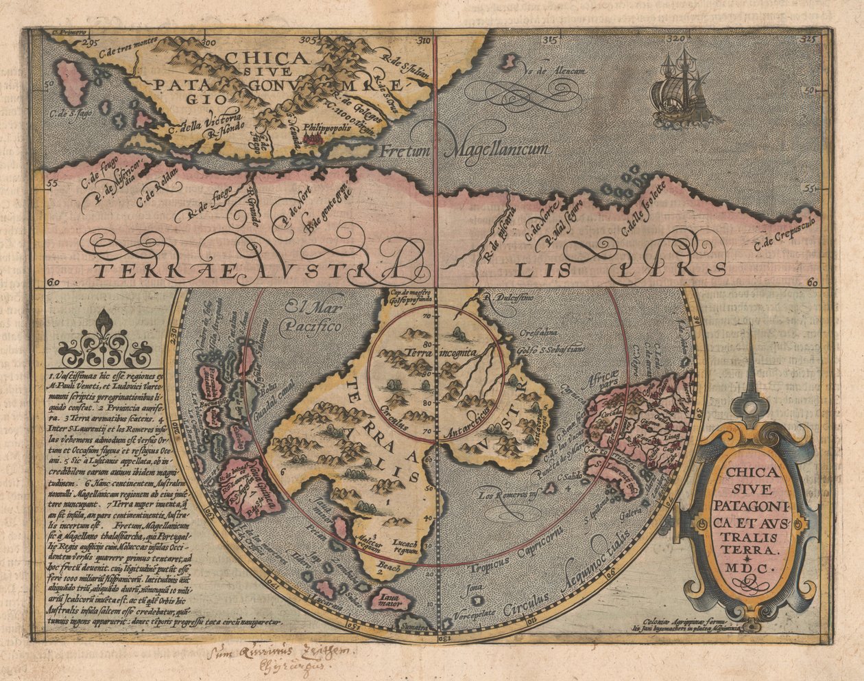 Chica sive Patagonica et Australiais Terra से भौगोलिक हैंडबुक, 1600 द्वारा मथायस क्वाड
