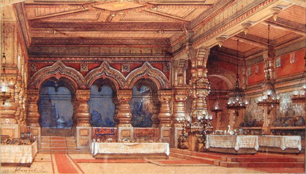 दार्गोमिज्स्की, 1888 द्वारा पानी की अप्सरा के लिए स्टेज डिजाइन (कार्डबोर्ड पर कलम, ब्रश, गौचे और सोना) द्वारा माटवे आंद्रेयेविच शीशकोव
