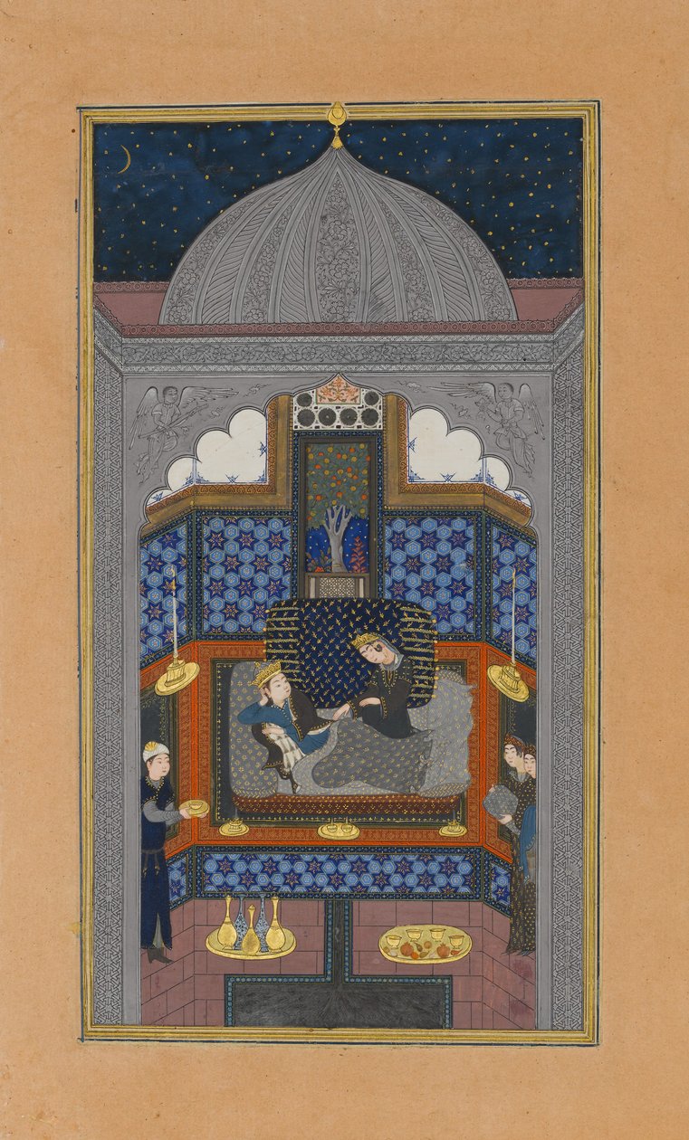 शनिवार को डार्क पैलेस में बहराम गुर और भारतीय राजकुमारी, फोलियो 23v..., ca. 1430. द्वारा मौलाना अज़हरी