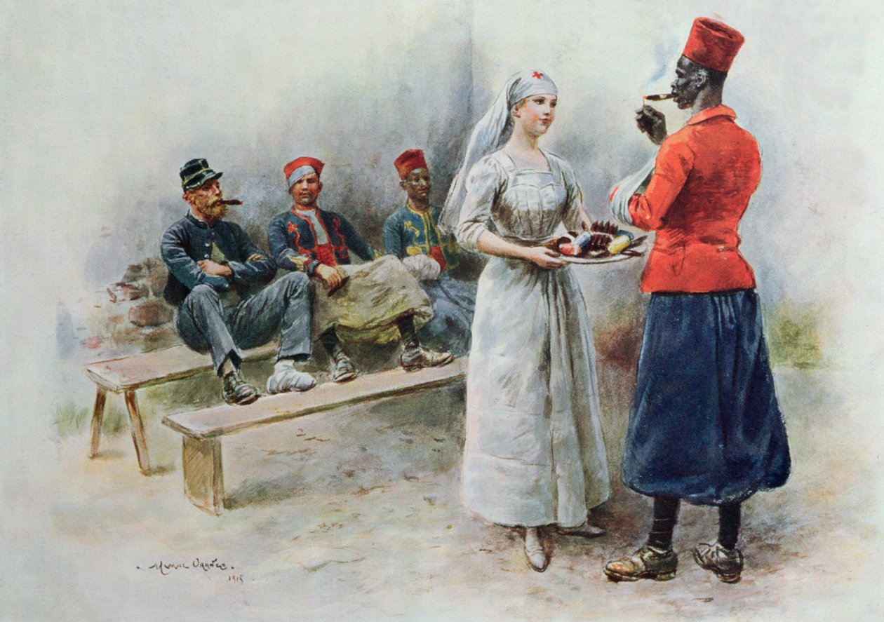 प्रथम विश्व युद्ध, 1915 के दौरान ज़ौवेस और सैनिकों के साथ पसंदीदा नर्स द्वारा मौरिस हेनरी ऑरेंज