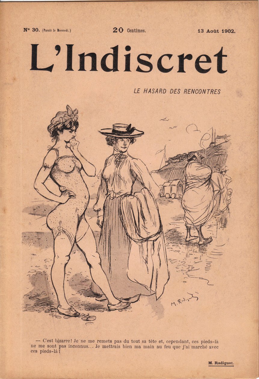 "L'Indiscret" का कवर, B & W . में व्यंग्य द्वारा मौरिस रेडिगेट